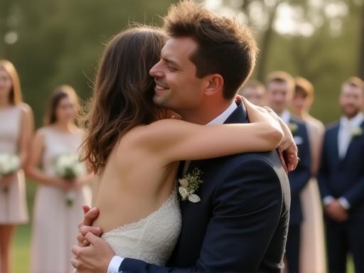 Câlin émouvant lors d’un mariage